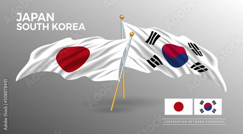Japanese and Korean flag poster. realistic country flag style drawing