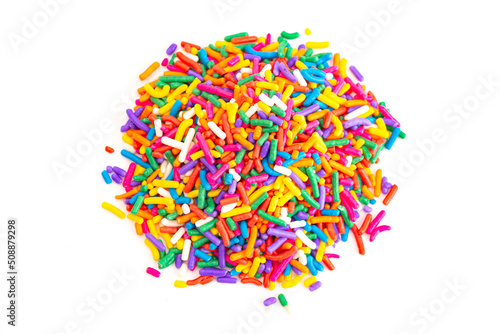 Bright Rainbow Sprinkles on a White Background