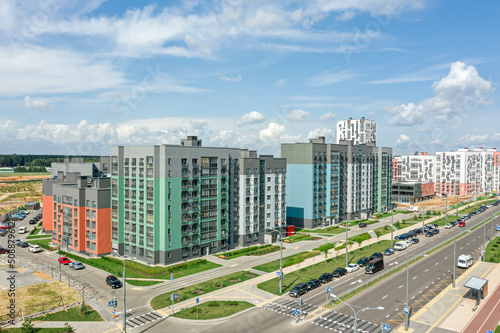 newly completed housing estate. panoramic view in sunny day. aerial photo.