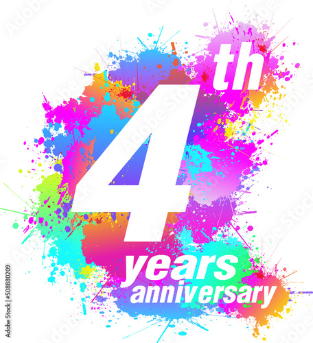 Logo design for 4th years anniversary. Colorful paint drops ink splashes, Icon, Symbol. Vector illustration.