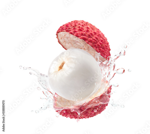 Tableau sur toile Lychee juice splash isolated on white background.
