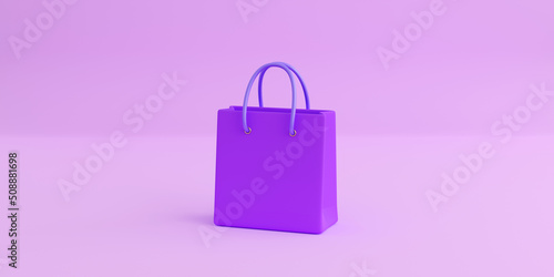 Realistic violet paper shopping bag. Concept of black friday or christmas and autumn sales, present or surprise. 3d high quality render