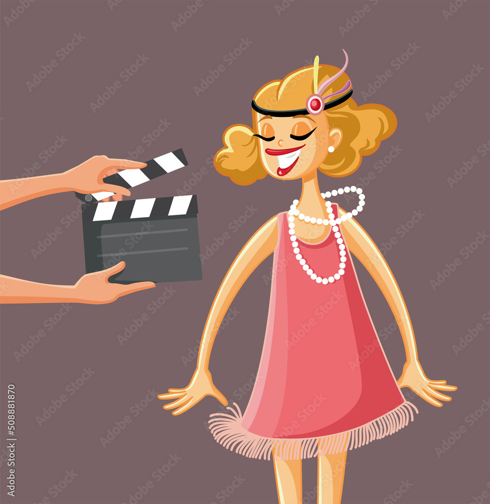 Vintage Motion Picture Starring a Flapper Girl Vector Cartoon