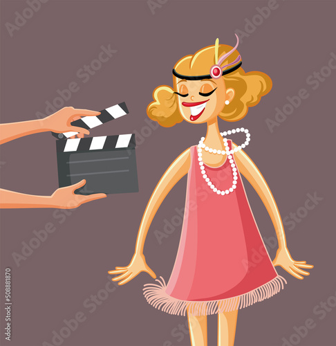 
Vintage Motion Picture Starring a Flapper Girl Vector Cartoon Illustration

Retro actress filming a classical silent movie from roaring 20s
