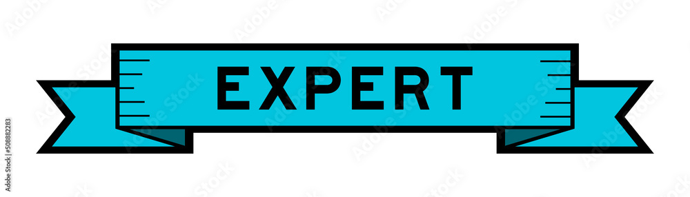 Ribbon label banner with word expert in blue color on white background Ribbon label banner with word expert in blue color on white background
