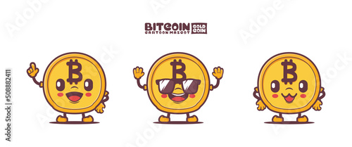 bitcoin cartoon mascot with different expressions