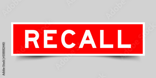Square label banner with word red recall in color on gray background