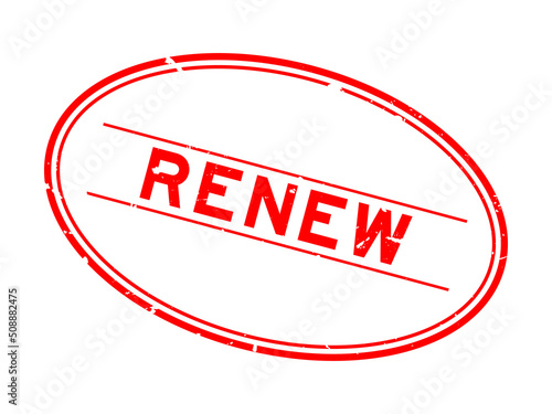 Grunge red renew word rubber seal stamp on white background