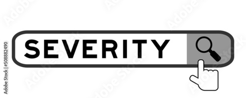 Search banner in word severity with hand over magnifier icon on white background