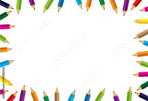 Colorful pencils Frame border on White Background, Crayons colorful , vector illustration.