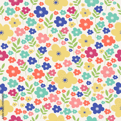 Seamless pattern with beautiful bright flowers for summer background, wallpaper, fabric, backdrop, picture frames, web page, surface textures