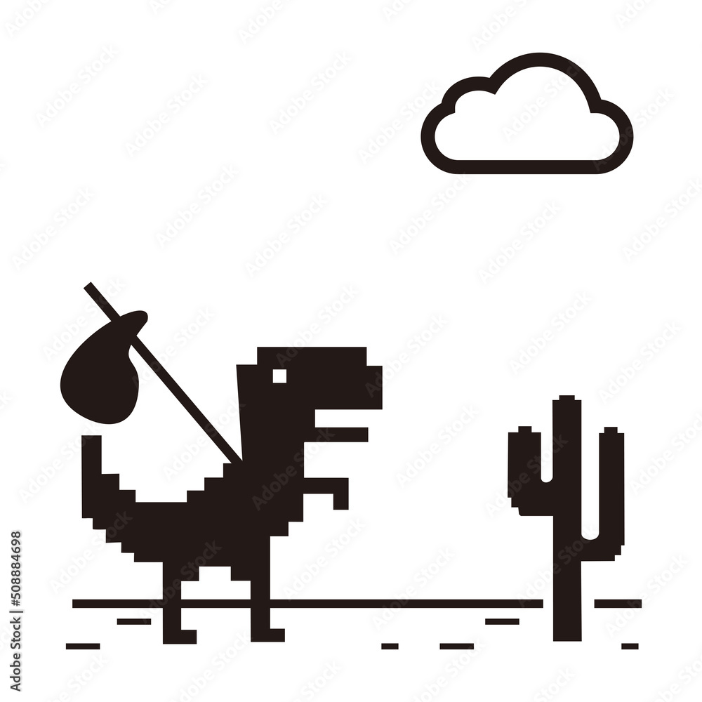 Travel love shows by a dinosaur is running in desert with his luggage on white background Travel love shows by a dinosaur is running in desert with his luggage on white background