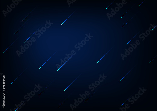 Futuristic abstract banner concept with glowing falling rain pattern on dark blue background. 
