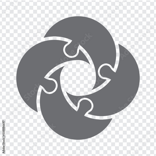 Simple icon circle puzzle in gray. Simple icon puzzle of the four elements  on transparent background for your web site design, app, UI. EPS10.