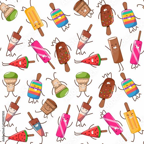 Seamless pattern with ice cream persanaches. Vector illustration for textiles, background, cover.