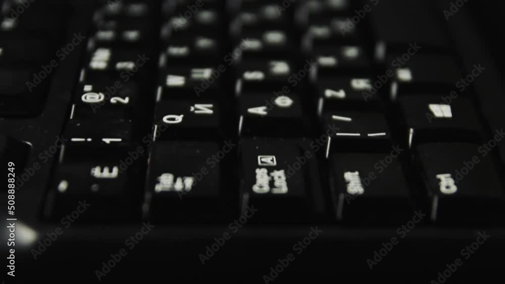 Black russian keyboard flyover. Stopping at the Enter key. Black russian keyboard flyover. Stopping at the Enter key.