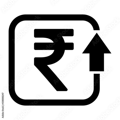 Cost symbol rupee increase icon. Income vector symbol isolated on background