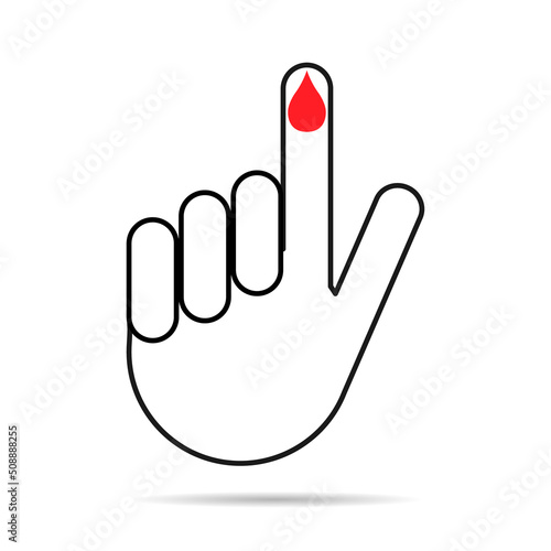 Hand finger with drop blood icon shadow, medical health test symbol, control measurement vector illustration