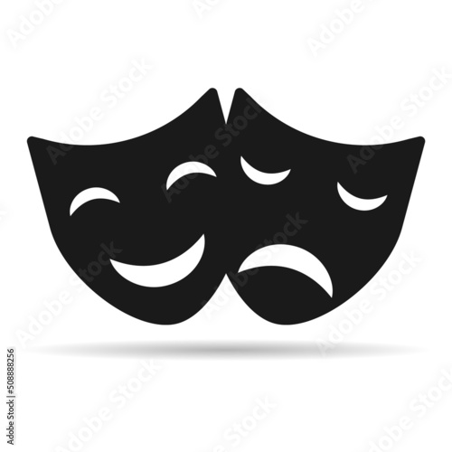 Set of Theater face mask icon shadow, emotion actor comedy and drama symbol, festival sign vector illustration