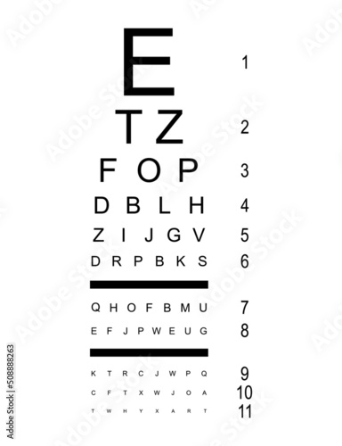 Test visual measure icon, optical chart letter symbol, optometrist focus vector illustration