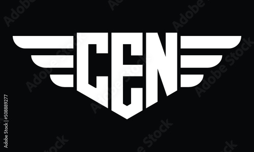 CEN three letter logo, creative wings shape logo design vector template. letter mark, wordmark, monogram symbol on black & white.