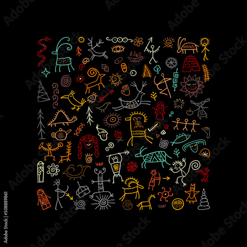 Rock paintings background, sketch for your design