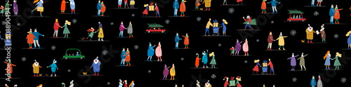 Winter season lifestyle. People walking. City style. Set for your design