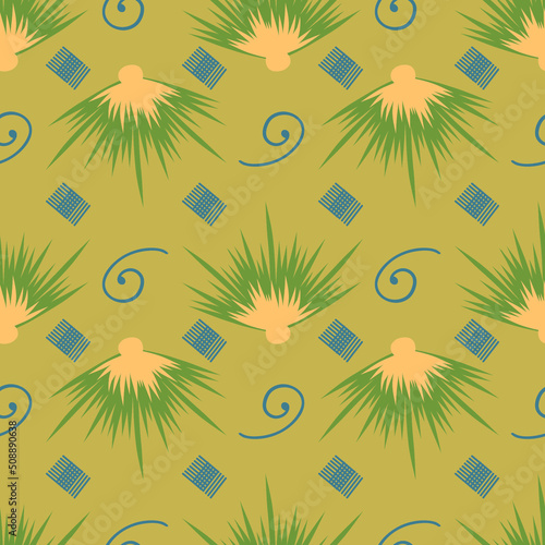 seamless pattern with bushes and spiral elements ,Vector Blue green  Texture  Pattern Background. Great for fabric, cards, wedding invitations, wallpaper.
