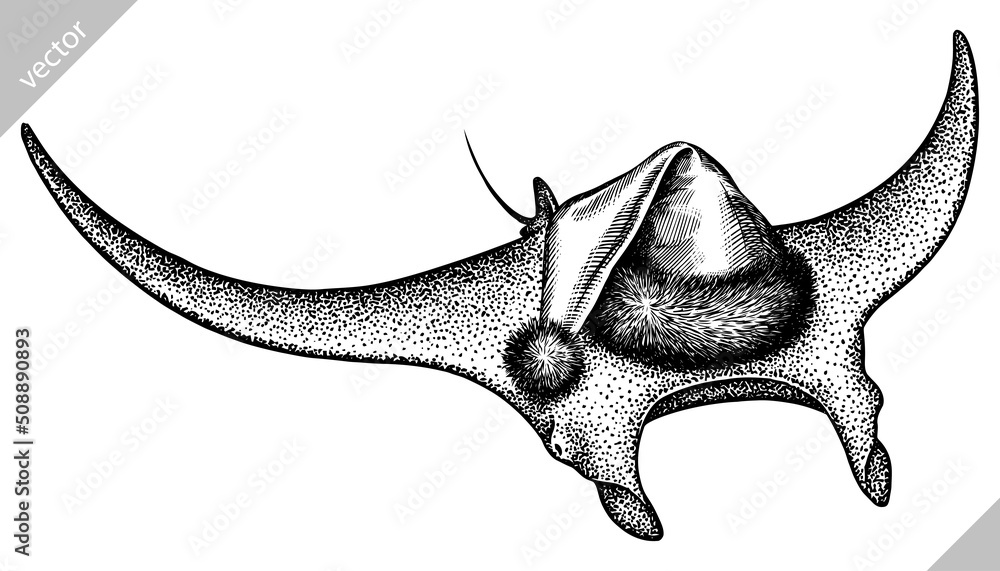 Fototapeta premium black and white engrave isolated stingray vector illustration
