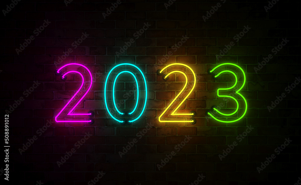 New Year 2023 Creative Design Concept with LED lights - 3D Rendered Image New Year 2023 Creative Design Concept with LED lights - 3D Rendered Image