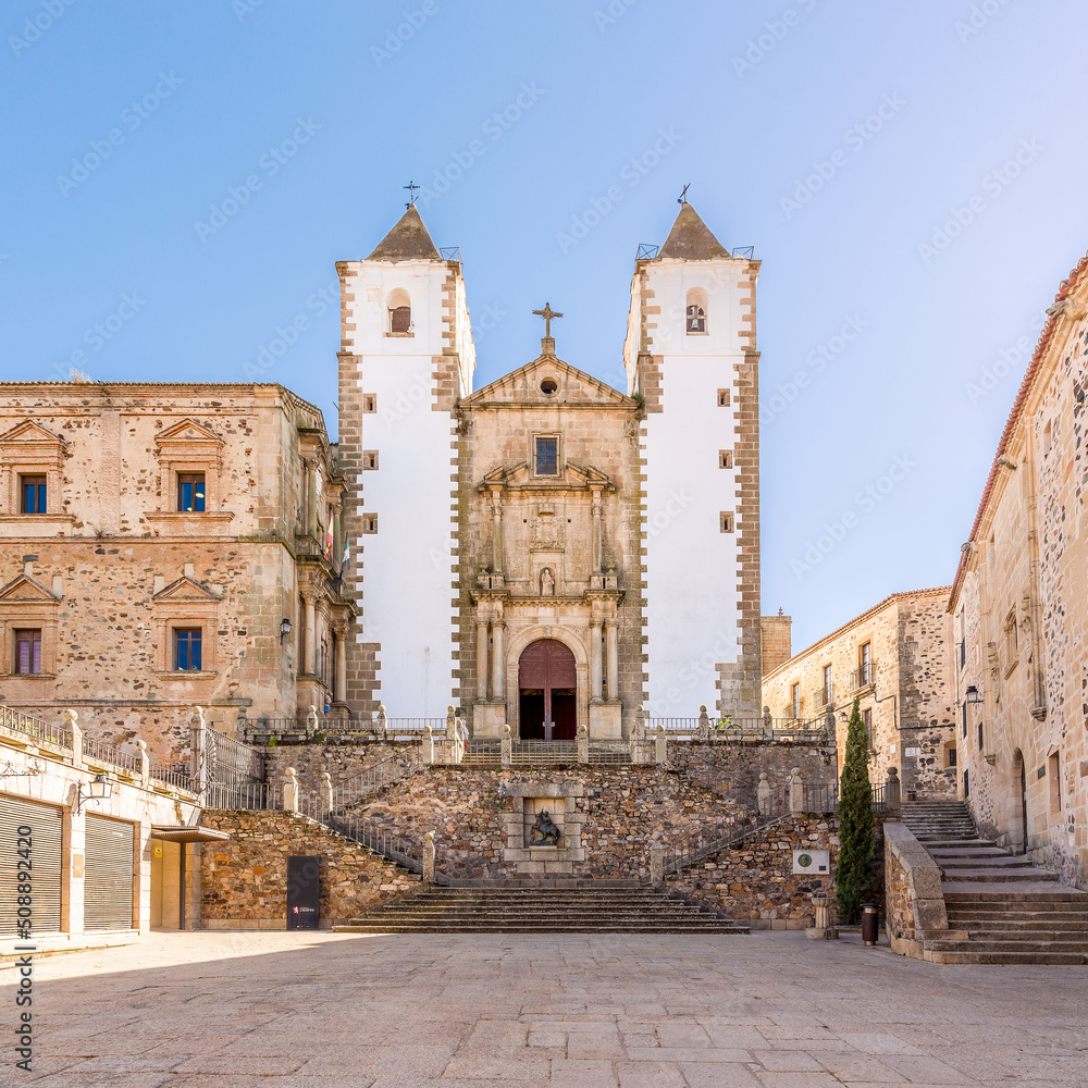 View at the Church of San Francesco Javier in the streets of Caceres - Spain