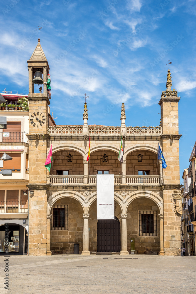 View at the Town hall building at Mayor place of Plasencia in Spain