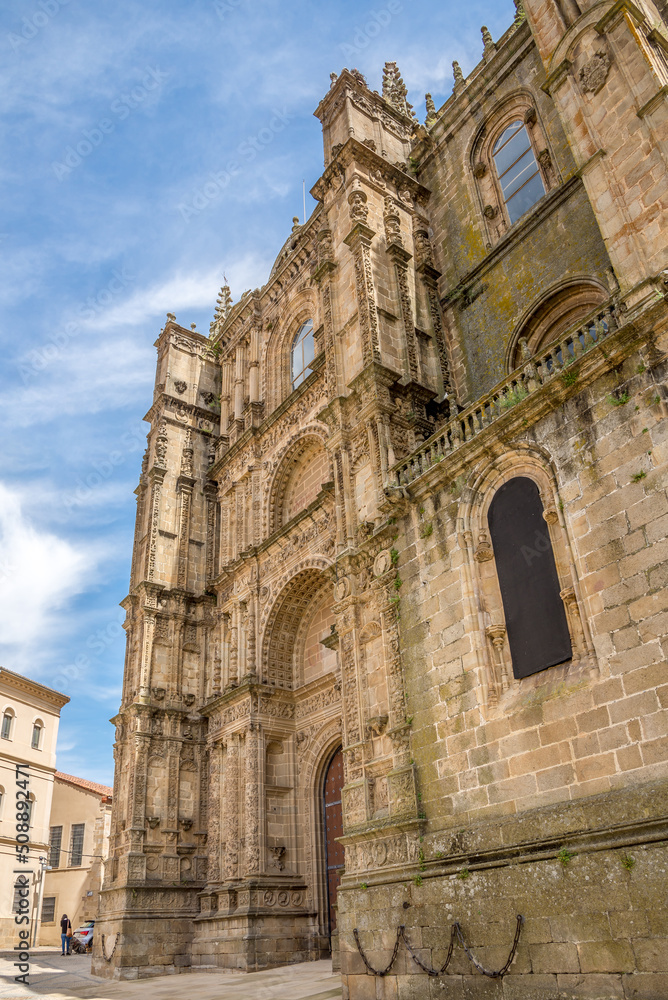View at the fascade of New Cathedral in the streets of Plasencia - Spain