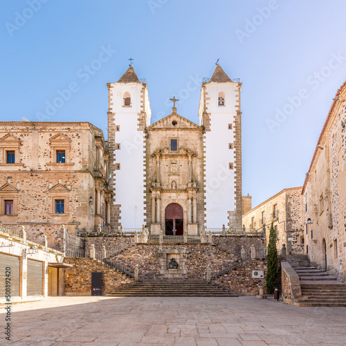 View at the Church of San Francesco Javier in the streets of Caceres - Spain photo