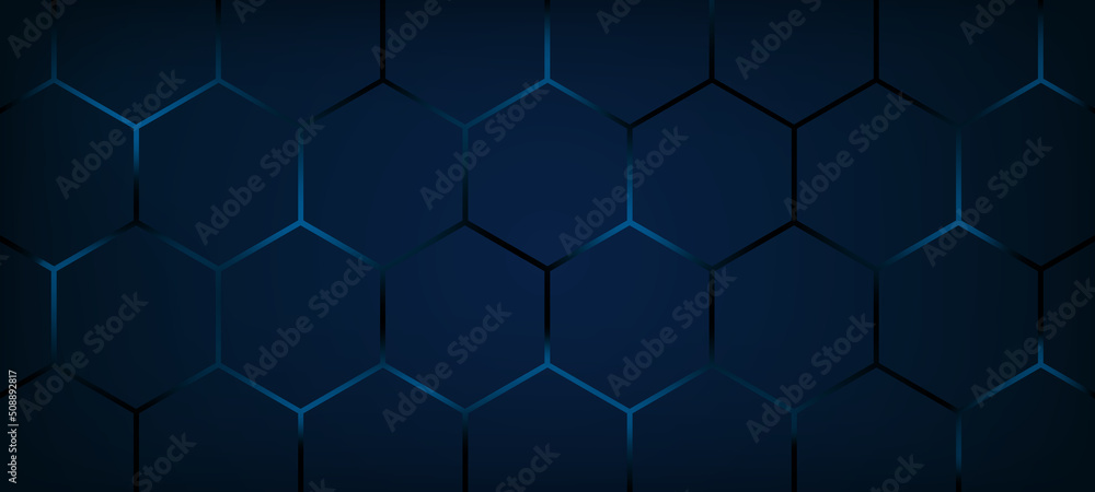 Luxury hexagonal abstract gold metal background with blue light lines. Dark 3d geometric texture illustration. Bright grid pattern. Blue horizontal banner wallpaper. Carbon elegant wedding BG Luxury hexagonal abstract gold metal background with blue light lines. Dark 3d geometric texture illustration. Bright grid pattern. Blue horizontal banner wallpaper. Carbon elegant wedding BG