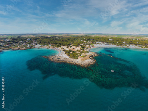 Panoramic view of south italy sea mediterranean coast, Marina di Pulsano, Salento, Taranto