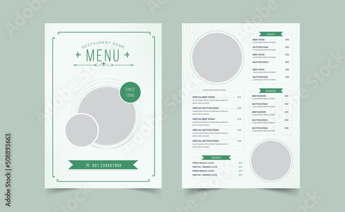 Green Modern fast food menu design template for restaurant