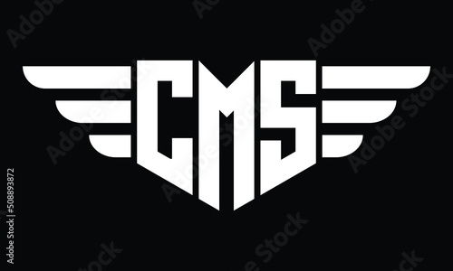 CMS three letter logo, creative wings shape logo design vector template. letter mark, wordmark, monogram symbol on black & white.
