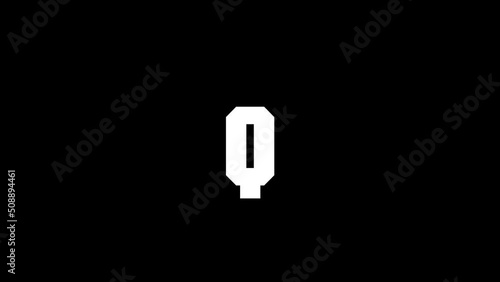 White picture of Q on a black background. american alphabet. english language for writing. Distortion liquid style transition icon for your project. 4K video animation for motion graphics and