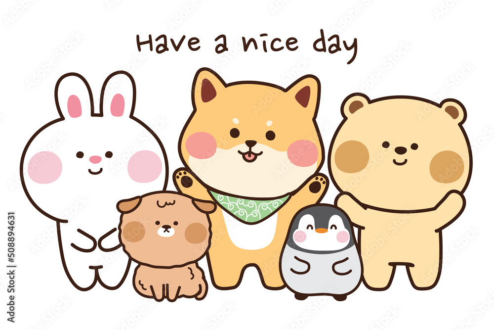 Group of cute animal in  a nice day  ,dog,bear,penguin hand  inu   .. Stock Vector | Adobe  Stock