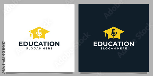 College, Graduate cap, Campus, Education logo design and microphone logo vector illustration graphic design.