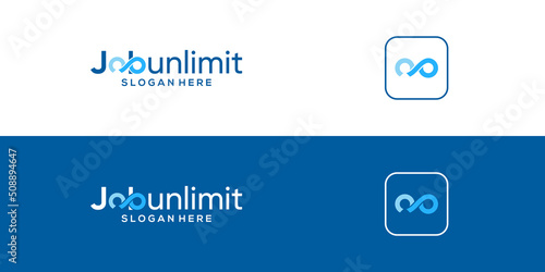 Wordmark vector logo design. Design combination Infinity symbol and job leader person logo. Vector Premium