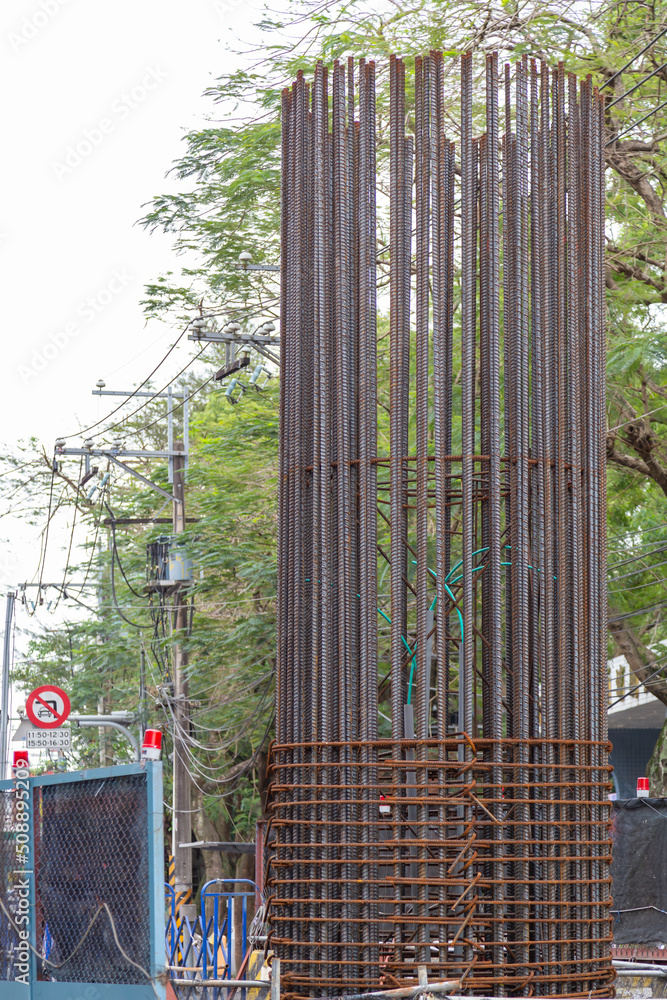 Obraz premium Pillars being erected as part of construction for metro system.