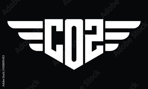 COZ three letter logo, creative wings shape logo design vector template. letter mark, wordmark, monogram symbol on black & white.