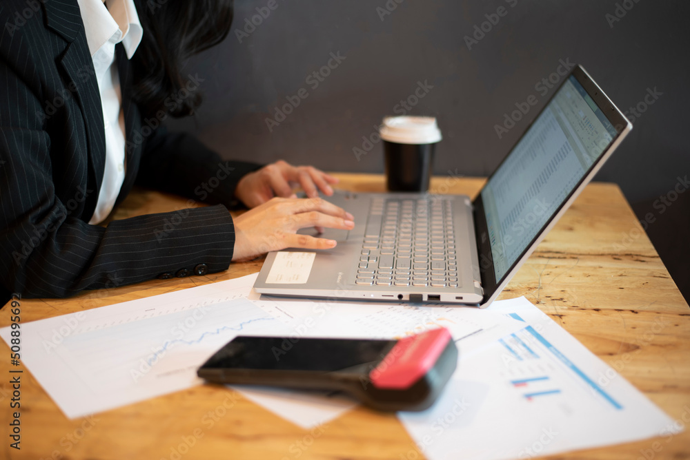 Business women hand using and credit card online shopping omni channel ...