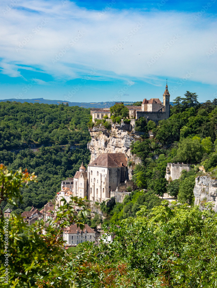 Rocamadour set above the tributary of the River Dordogne, in France.
