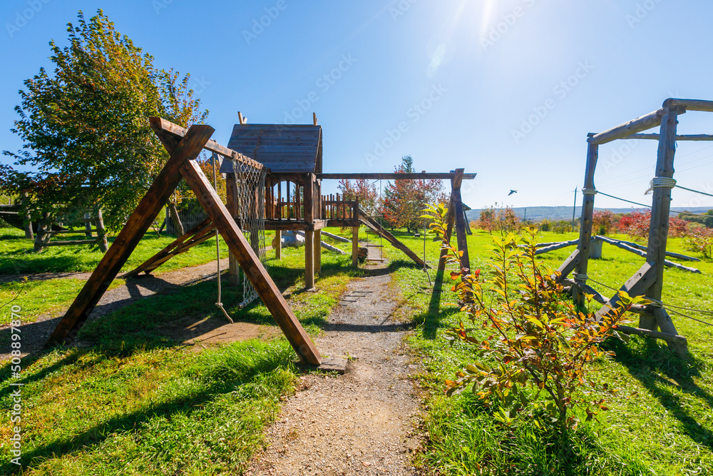 Playground in Russian village in summer Playground in Russian village in summer