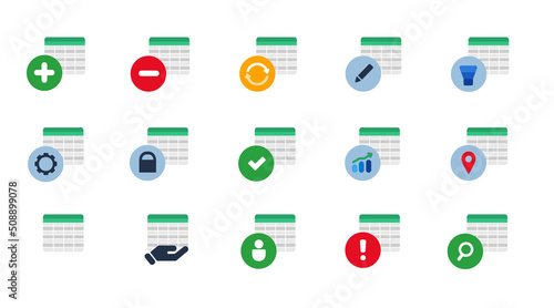 Spreadsheet financial accounting business data editor icon set collection blue vector