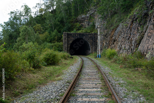 Circum-Baikal Railway. Old railroad tunnel number 34 on the railway. tunnel Khabartuy