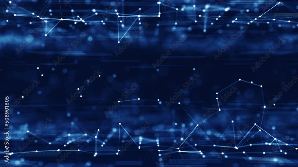 Abstract concept of digital technology and online cybersecurity data protection. polygon internet network connection with dark blue background. front focus back blur. Big data.